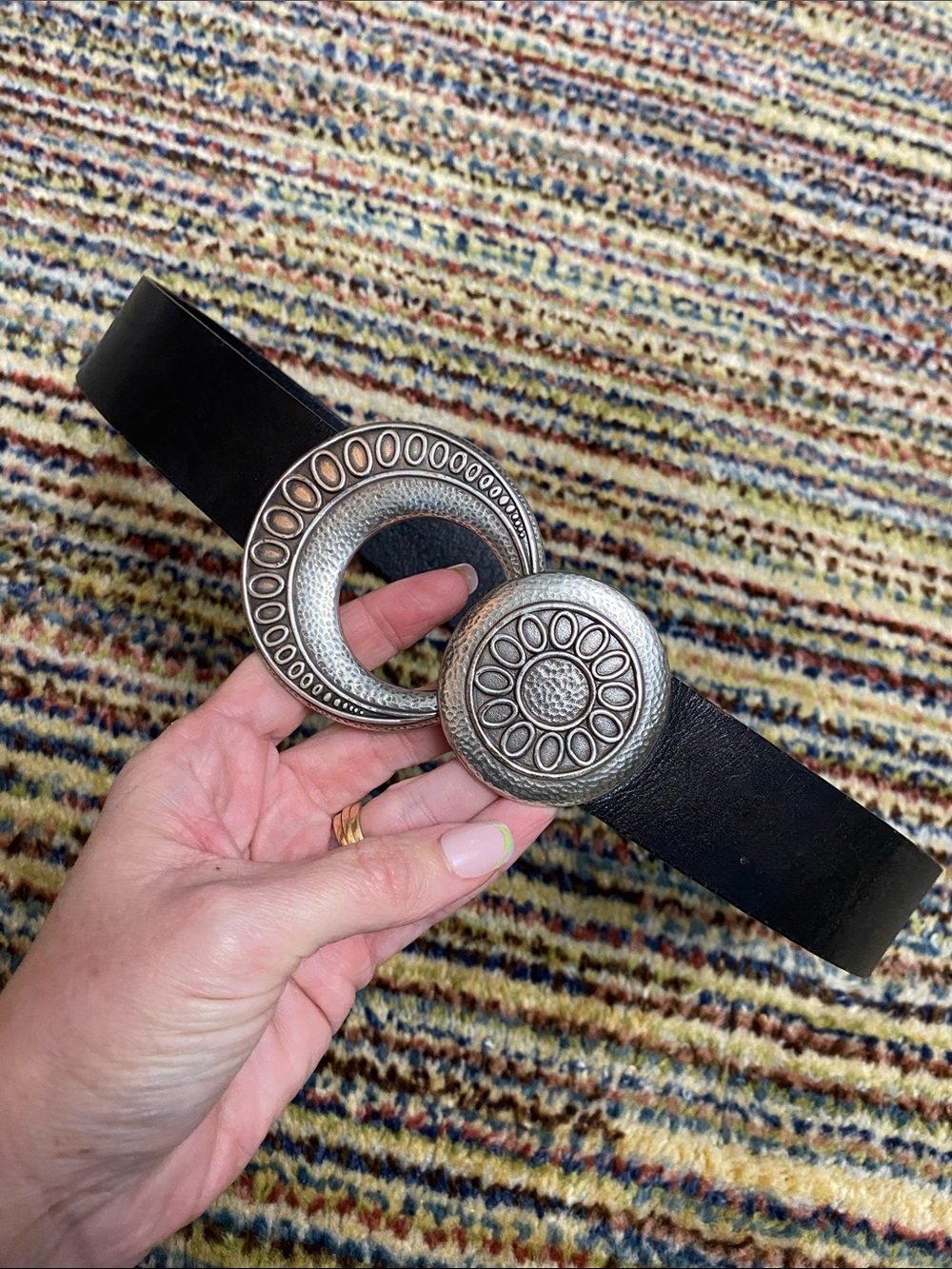 Coaster Creek brown leather adjustable belt with metal interlocking buckle